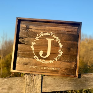 Custom Wood Ottoman Tray|Monogram Walnut Stained Wood Tray|Rustic Serving Tray|Wooden Oftoman Tray with Handles|Wood Tray Centerpiece|20x24