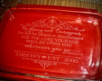 Personalized Wedding Pyrex Casserole Dish With Lid|Pyrex Baking Dish|Engraved Baking Dish|Religious Wedding Gift|Glass Anniversary Gift|9x13