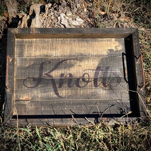 Custom Walnut Stained Wood Tray|Distressed Rustic Serving Tray|Wooden Tray with Handles|Wood Tray|Distressed|Farmhouse Style|Barrel Style