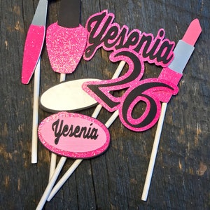 Custom Spa, Glam, Make-Up Birthday Cupcake Toppers or Centerpiece Stakes, Tween Birthday, Teen Birthday, Makeover Birthday, Pink Birthday