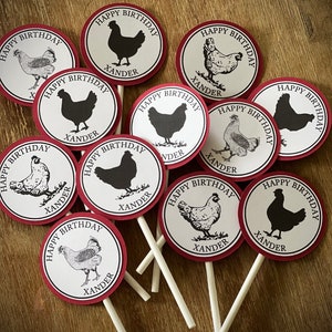 Personalized Chicken Cupcake|Farm Cupcake Toppers|Barnyard Birthday|Farm Animal Cupcake Picks