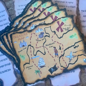 Juego rústico de búsqueda del tesoro pirata, juego de búsqueda del tesoro, fiesta de cumpleaños pirata, cumpleaños del mapa del tesoro, juego del mapa del tesoro con pistas