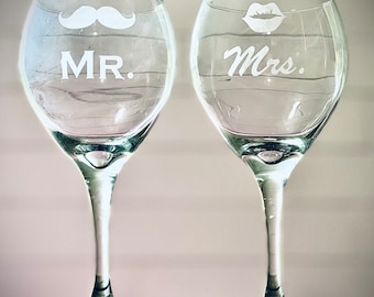 Personalized Mr. and Mrs. Wine glasses
