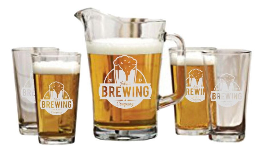 Personalized Beer Pitcher & Glass Gift Set, Engraved Pitcher, Custom Barware, Glassware
