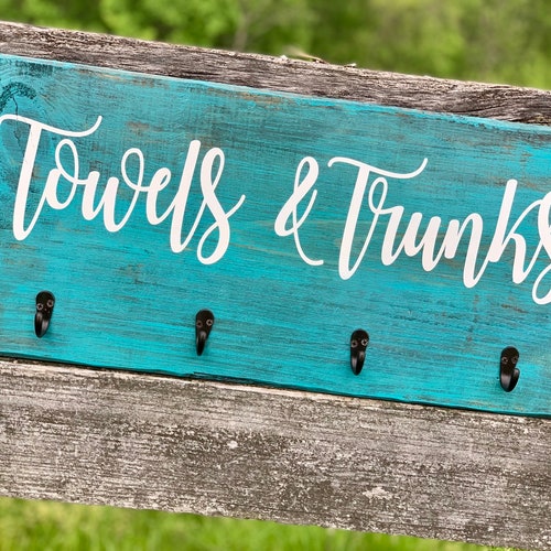 Hand Painted Rustic Towel & Trunks Sign Farmhouse Towel Rack Etsy