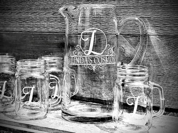 Personalized Custom Engraved Pitcher & Glass Set|glass Lemonade Pitcher|serving Set|engraved Glasses|wedding Gift|bridal Shower Gift - Etsy