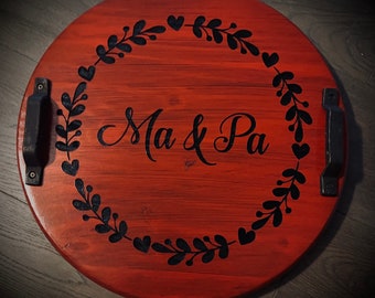 Benutzerdefiniertes rundes Holztablett | Rustikales Serviertablett|Holztablett mit Griffen|Holztablett|Personalisierte Geschenke| Osmanisches Tablett|Personalisiertes Tablett