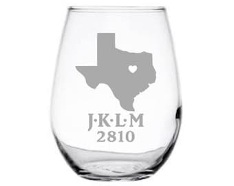 Gepersonaliseerd geëtst stemloos wijnglas, cadeau voor haar, aangepast geëtst glas, wijnglazen, aangepast wijnglas, huwelijkscadeau, verjaardagscadeau