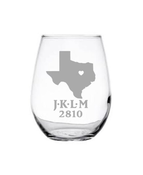 Monogram Etched Wine Glass Custom Etched Stemless Wine Glass Personalized Gift