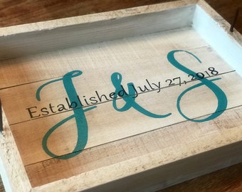 Personalized Serving Tray, Farmhouse Tray, Wood Tray with Handles, Wood Tray, Personalized Wedding Gift, Bridal Shower Gift, Last Name Gift