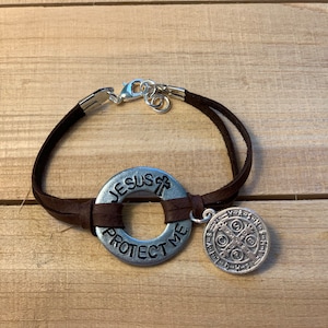 Jesus Protect Me Washer Bracelet|Unisex Bracelet|Hand Stamped Bracelet|Faith Jewelry|Inspirational Jewelry|Cross Washer Bracelet