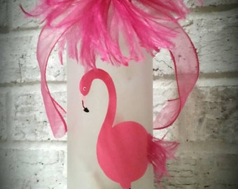 Hand Painted Pink Flamingo Wine Bottle Light