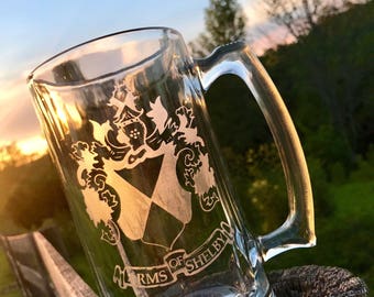 Custom Etched Glass Beer Stein