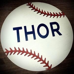 Wood Baseball Name Wall Sign|3D Wood Name Sign|Sports Theme Bedroom|Sports Bar Sign|Baseball Lover Gift|18” Round Name Sign