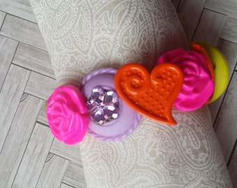 Children's Button Bracelet - hearts and flowers