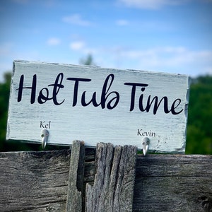 Personalized Distressed Hot Tub Towel Hook|Hanging Rustic Reclaimed Barnwood Sign|Hot Tub Sign|Custom Hot Tub Towel Hanger|Outdoor Towel