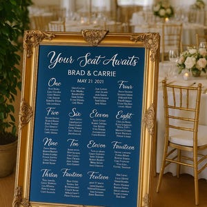 Custom Wedding Seating Chart Mirror • Personalized Guest List Display • Elegant Reception Sign • Gold Frame Seating Plan