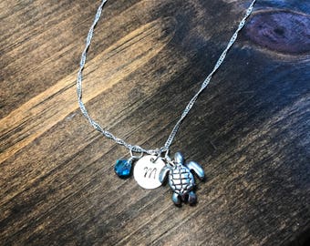 Custom Hand Stamped Nautical Sea Turtle Necklace