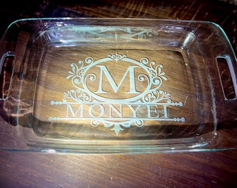 Personalized Monogram Casserole Dish|Custom Baking Dish|Engraved Casserole Dish|l|Glass Baking Dish|Love Baking|Etched Baking Dish