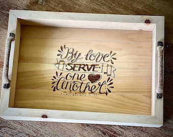 Custom Wood Tray, Rustic Serving Tray, Wooden Tray with Handles, Wood Tray, Wooden Tray with Handles, Personalized Gifts, Ottoman Tray
