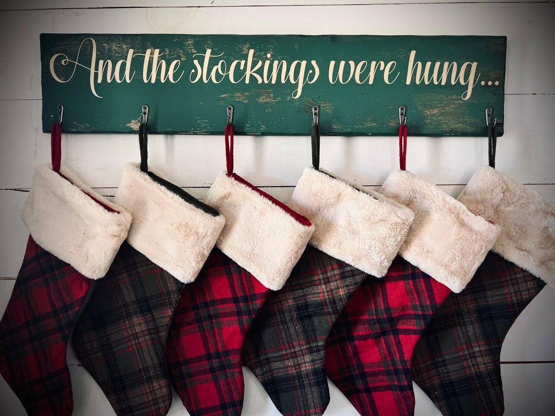 Hanging Rustic Christmas Stocking Holder With Hooks|wooden Christmas ...