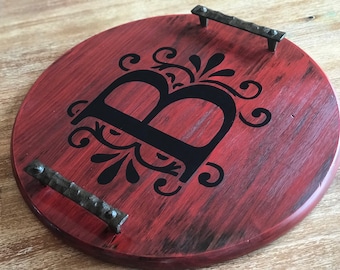 Benutzerdefiniertes rundes Holztablett | Rustikales Serviertablett|Holztablett mit Griffen|Holztablett|Personalisierte Geschenke| Osmanisches Tablett|Personalisiertes Tablett