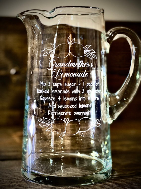Personalized Engraved Glass Lemonade Pitcher|Glass Pitcher|Personalized  Wedding Gift|Iced Tea Pitcher|Monogram Pitcher|Recipe Pitcher