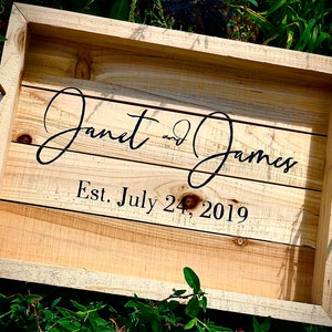 Personalized Serving Tray|Natural Fir Wood Tray|Farmhouse Tray|Wooden Tray with Handles|Wood Tray|Wedding Gift|Serving Tray|Ottoman Tray