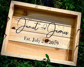 Personalized Serving Tray|Natural Fir Wood Tray|Farmhouse Tray|Wooden Tray with Handles|Wood Tray|Wedding Gift|Serving Tray|Ottoman Tray