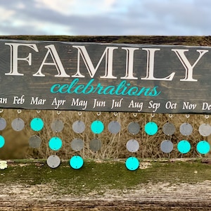 Grey and Teal Family Celebration Wall Hanging|Family Birthday Board|Celebration Sign|Birthday Anniversary Calendar|7.25x24&quot;