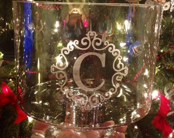 Personalized Monogrammed Initial Dessert Dish, Glass Trifle Bowl,