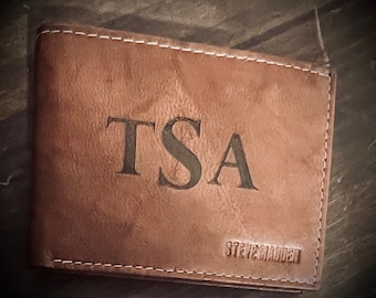 Laser Engraved Leather Wallet|Monogrammed Wallet|Gift For Him|Initial Wallet|Personalized Wallet|Monogram Wallet|Leather Bifold Wallet