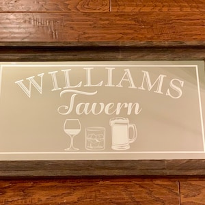 Custom Barware Glass Bar Mirror|Large Mirror|Personalized Bar Mirror|Custom Engraved Mirror|Barn wood mirror|Beer Gift|12x24