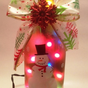 Snowman Wine Bottle Lamp With Colored Lights - Etsy