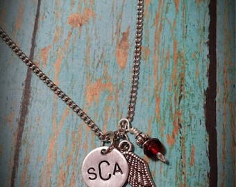 Custom Hand Stamped Remembrance Angel Wing Necklace with Birthstone