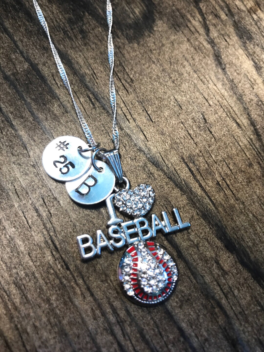 Personalized I Love Baseball Necklace Hand Stamped Necklace, Baseball