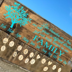 Personalized Family Tree Celebration Wall Hanging|Family Birthday Board|Celebration Sign|Birthday Anniversary Calendar|7.25x24&quot;