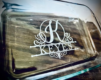 Personalized Monogram Casserole Dish|Custom Baking Dish|Engraved Casserole Dish|Name Wedding Gift|Name Gift|Love Baking|Etched Baking Dish