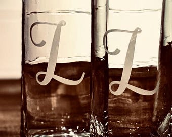 Vasos Collins de vidrio grabado personalizados con iniciales o nombre - Un regalo elegante para ocasiones especiales, bodas o decoración de bar en casa.