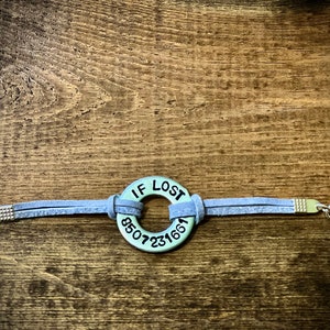 Child Lost Bracelet|Phone Number Washer Bracelet|Washer Bracelet|Unisex Bracelet|Hand Stamped Bracelet|Children Lost Bracelet