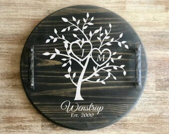 Benutzerdefinierte Runde Holztablett | Rustikales Tablett | Holztablett mit Griffen, Holztablett, personalisierte Geschenke, osmanisches Tablett