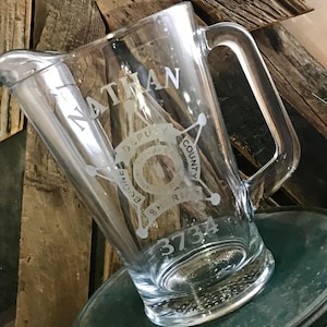 Custom Sherriff Badge Engraved Glass Pitcher|Retirement Gift|Law Enforcement Gift|Fire Department Gift|Monogrammed Glass Pitcher|Beer Gift