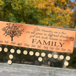 Personalized Tree Of Life Celebration Wall Hanging|Family Birthday Board|Celebration Sign|Birthday Anniversary Calendar|7.25x24&quot;