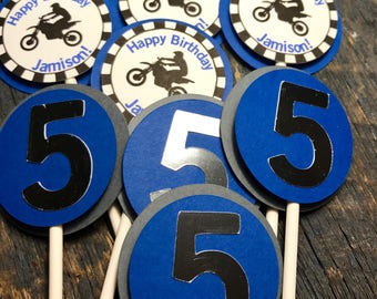 Personalized Dirt Bike Four Wheeler 4 Wheeler Birthday Cupcake Toppers Cupcake Picks