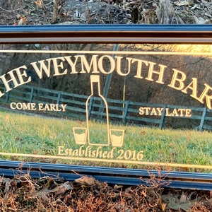 Personalized Liquor Bottle Bar Mirror|Large Mirror|Personalized Bar Mirror|Custom Home Bar Sign|Black mirror|12x24