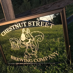 Personalized Brewery Mirror|Large Black Mirror|Personalized Bar Mirror|Custom Engraved Mirror|Etched Bar Mirror|Custom Bar Mirror