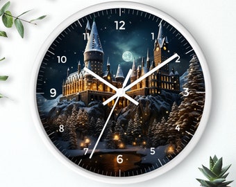 Fantasy Magic School Castle Clock • Magical Castle By Night Wall Clock • Wizarding World Numbered Wall Clock • Wizard School Art Wall Decor