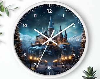 Wizarding World Numbered Wall Clock • Magical Castle By Night Wall Clock • Fantasy Magic School Castle Clock • Wizard School Art Wall Decor