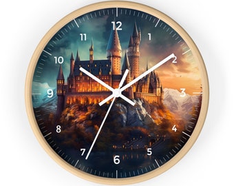 Wizarding World Numbered Wall Clock • Magical Castle By Night Wall Clock • Wizard School Art  Wall Decor • Fantasy Magic School Castle Clock