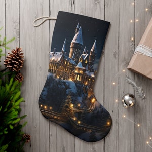 Fantasy Magic School Castle Stocking • Christmas at Wizard School Stocking • Wizard&#39;s Magical Castle Holiday Décor • Wizard&#39;s Stocking